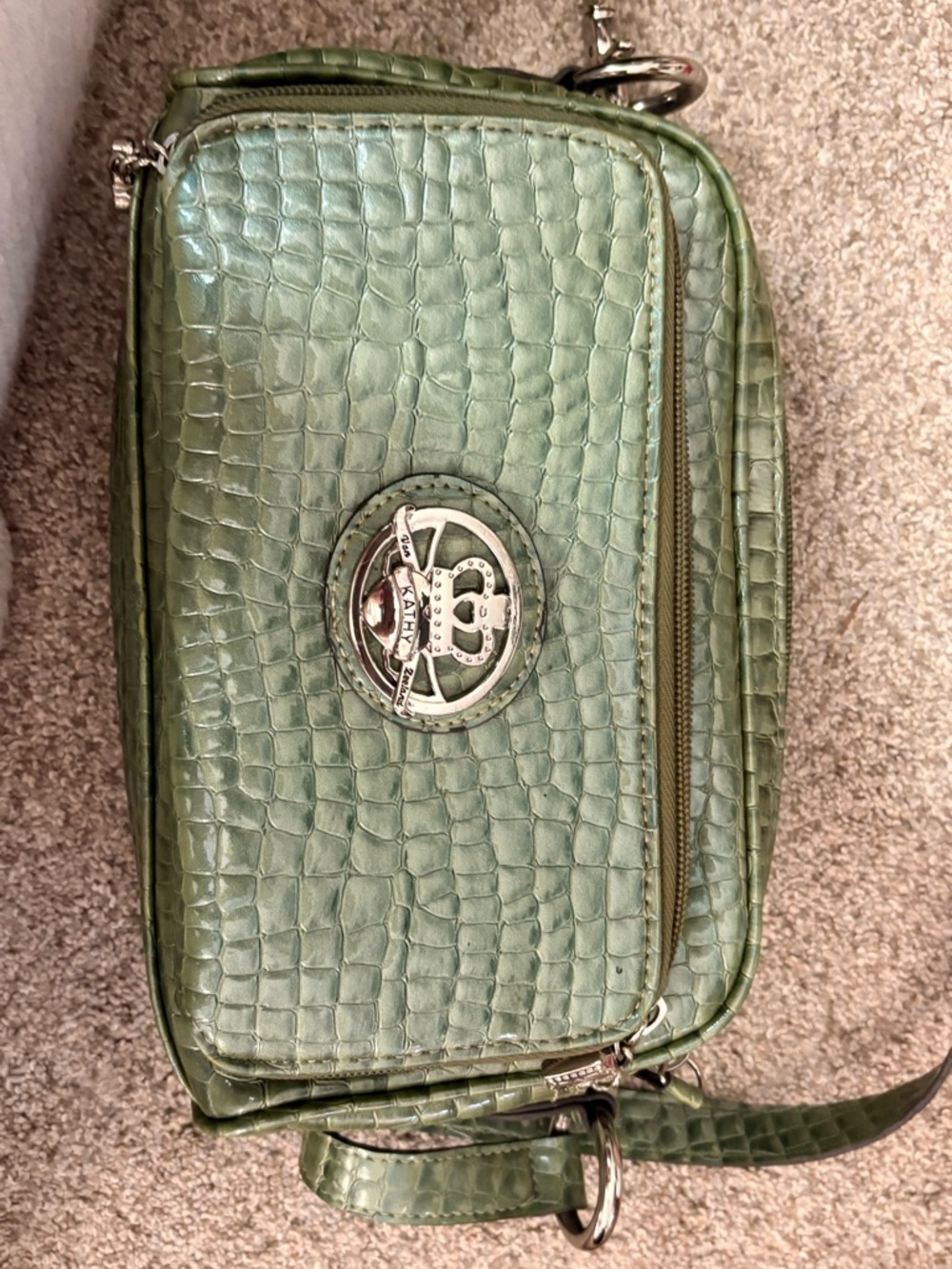 Kathy Van Zeeland Green Croc-Embossed Crossbody Bag